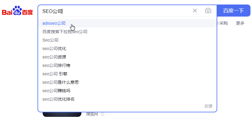 百度搜索SEO公司下拉詞展示
